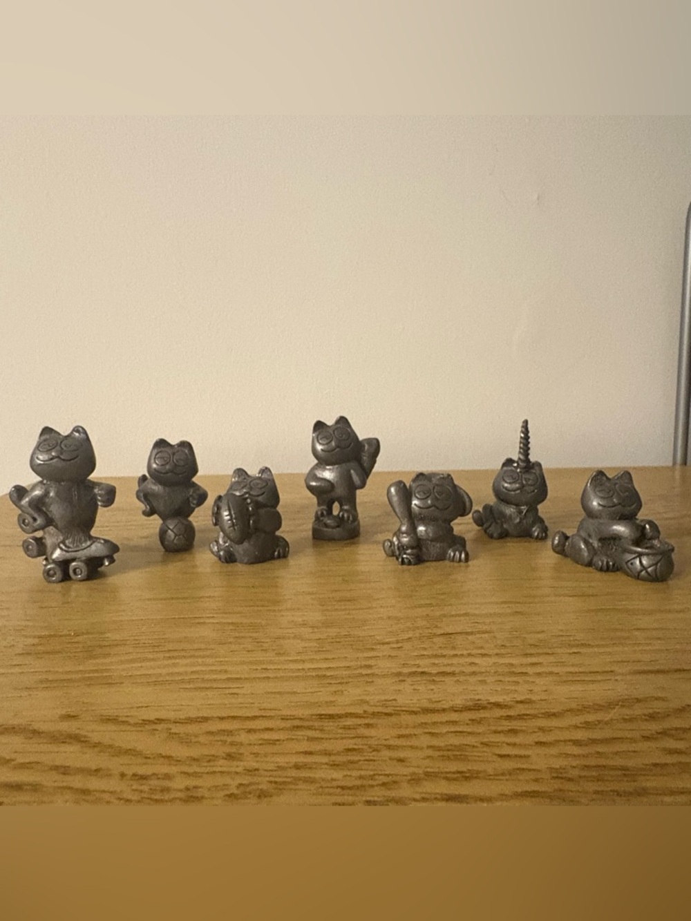 Set of 7 Gray Ceramic Cat Figurines